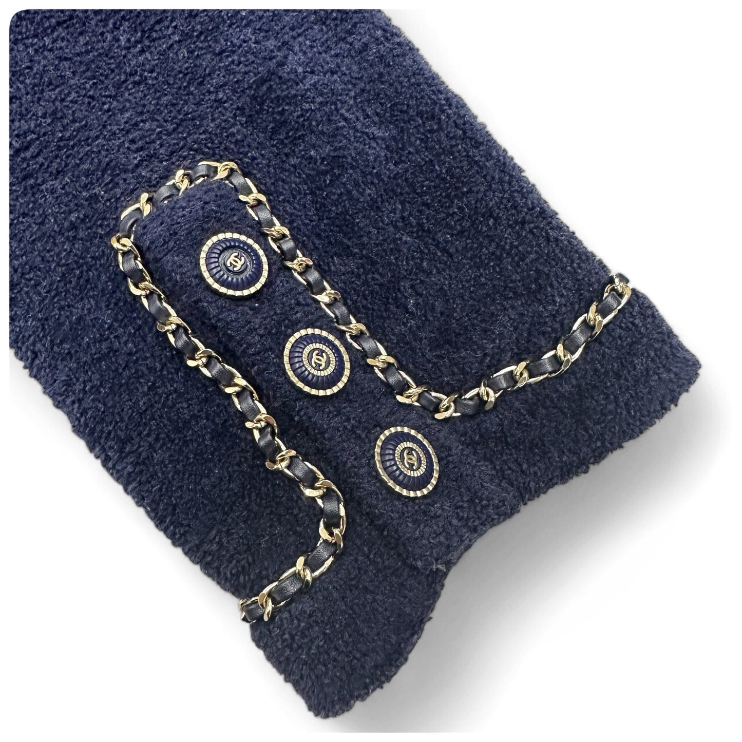 【美品】CHANEL シャネル 希少 正規品 シャネル テリー ネイビー カーディガン ジャケット サイズ34 イタリア製