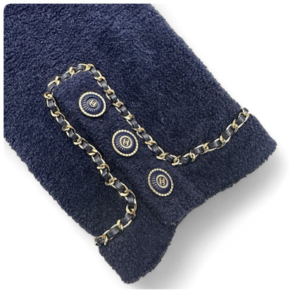 【美品】CHANEL シャネル 希少 正規品 シャネル テリー ネイビー カーディガン ジャケット サイズ34 イタリア製