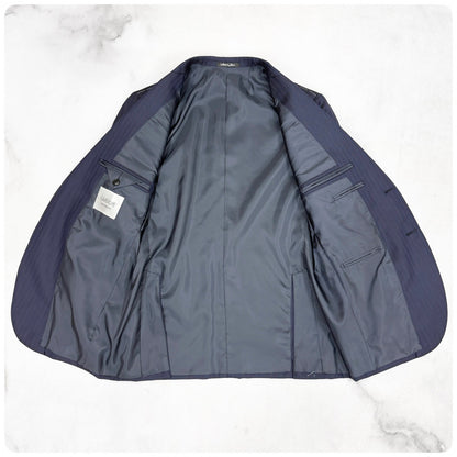 新品 GIVERDYE ジバルディ 3ピース ストライプ ビジネススーツ ネイビー S