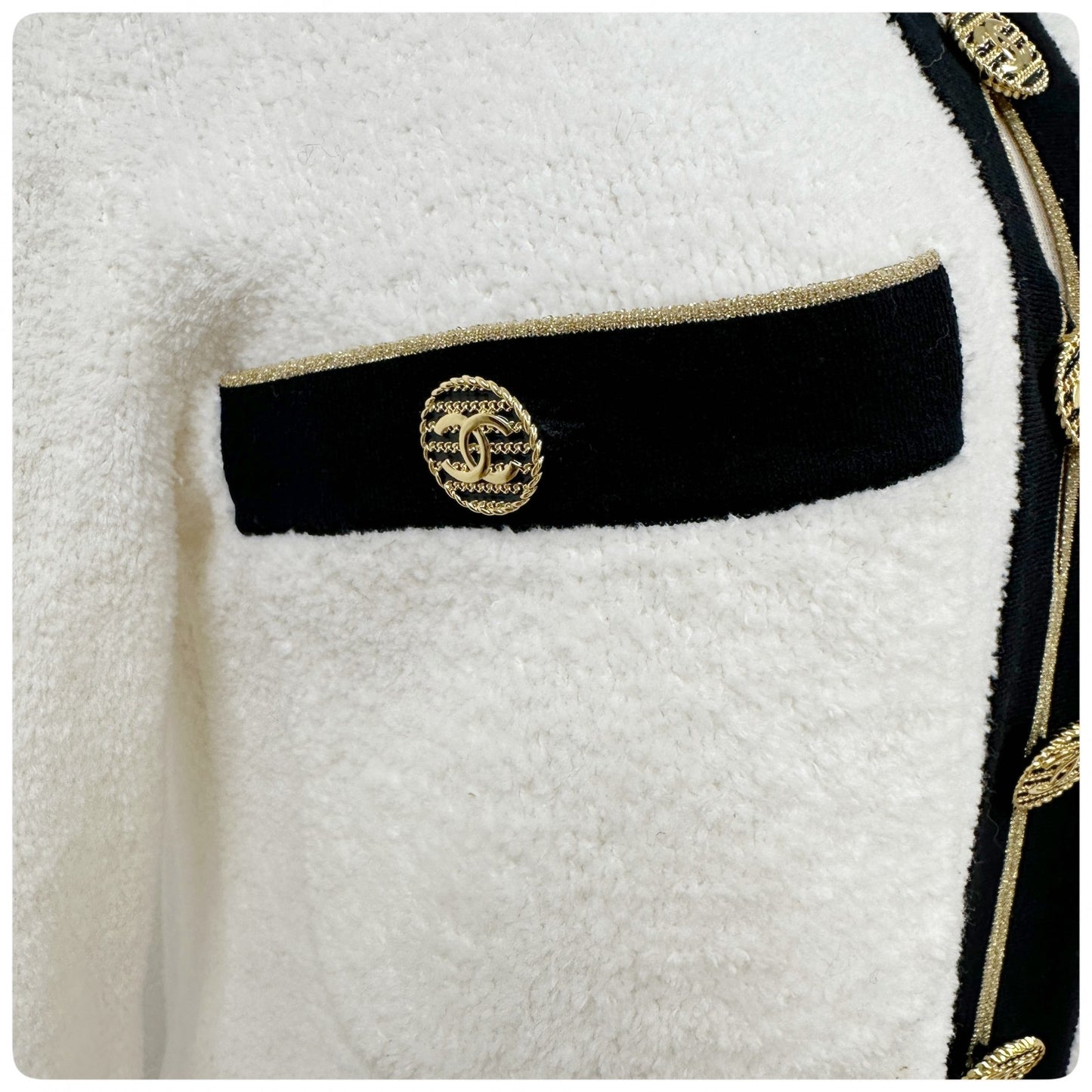 CHANEL コットンパイルニット ココマークボタン バイカラーワンピース サイズ34 ホワイト ブラック