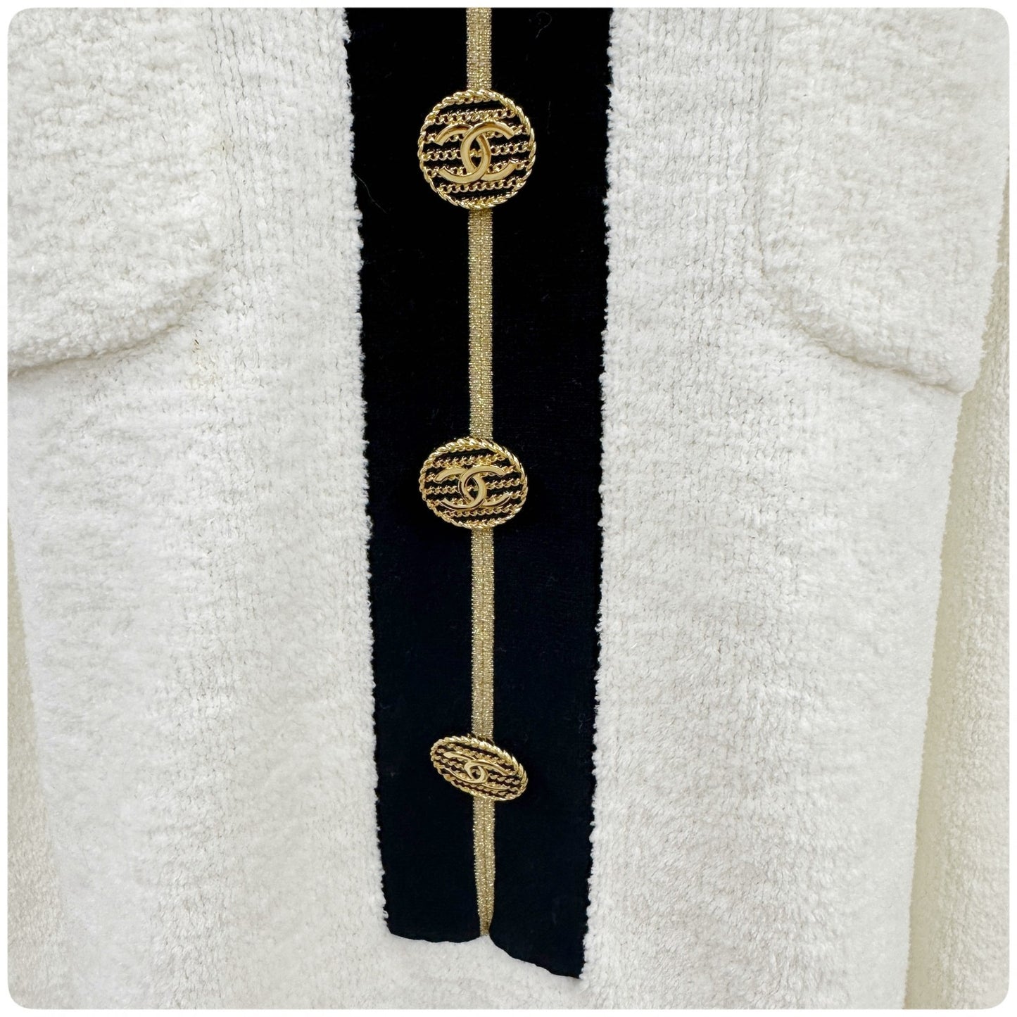 CHANEL コットンパイルニット ココマークボタン バイカラーワンピース サイズ34 ホワイト ブラック