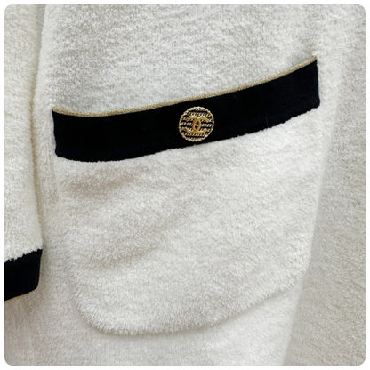 CHANEL コットンパイルニット ココマークボタン バイカラーワンピース サイズ34 ホワイト ブラック