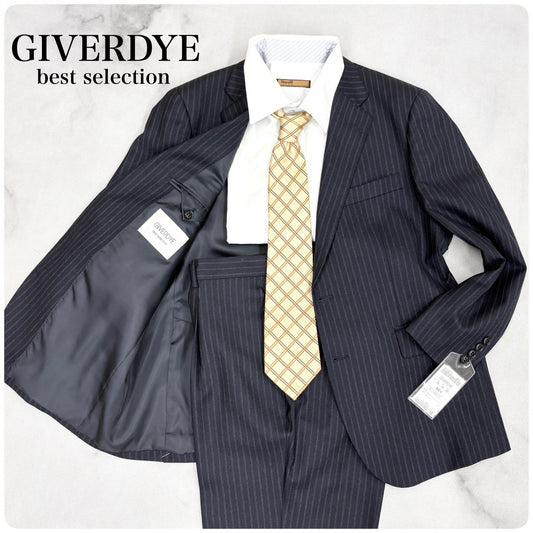 新品 GIVERDYE ジバルディ ストライプ ビジネススーツ ネイビー XL