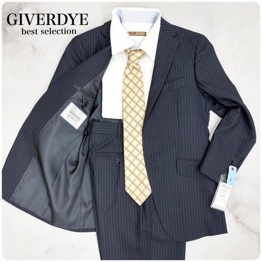 新品 GIVERDYE ジバルディ ストライプ ビジネススーツ ネイビー S