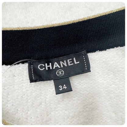 CHANEL コットンパイルニット ココマークボタン バイカラーワンピース サイズ34 ホワイト ブラック