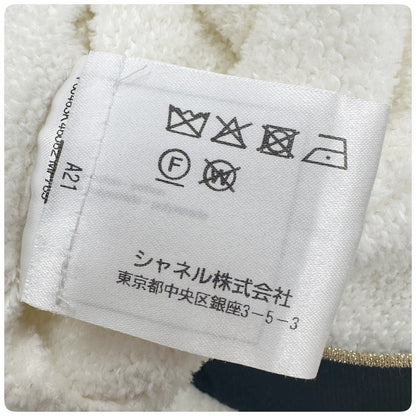 CHANEL コットンパイルニット ココマークボタン バイカラーワンピース サイズ34 ホワイト ブラック