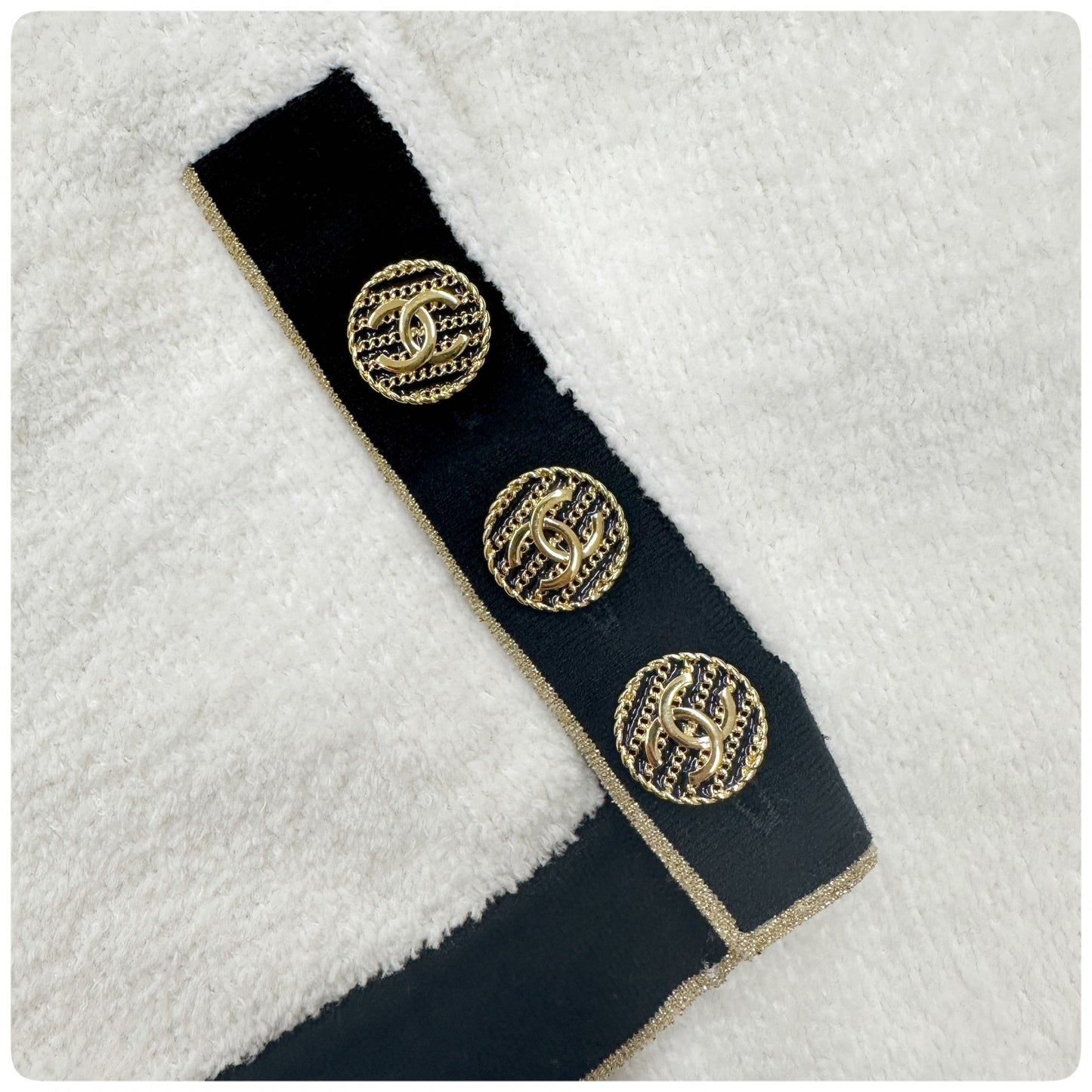 CHANEL コットンパイルニット ココマークボタン バイカラーワンピース サイズ34 ホワイト ブラック