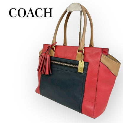 COACH コーチ レガシー トートバッグ レザー バイカラー レッド×ネイビー×キャメル F1273-19909