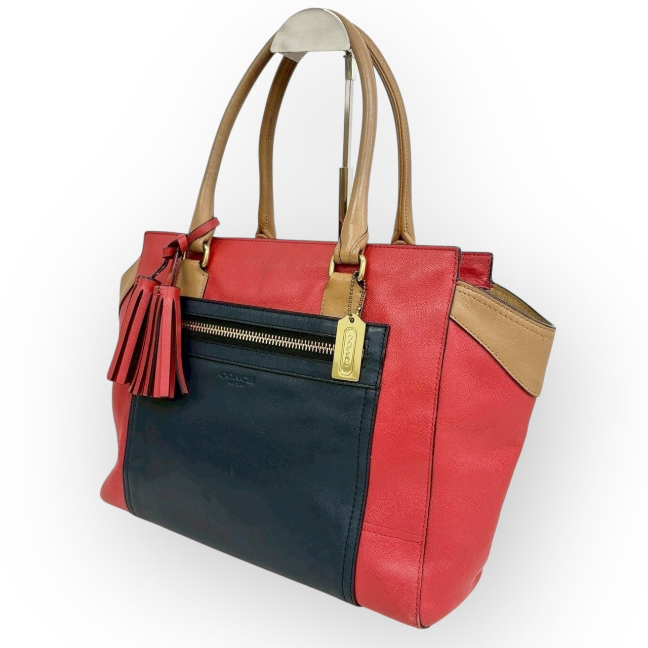 COACH コーチ レガシー トートバッグ レザー バイカラー レッド×ネイビー×キャメル F1273-19909