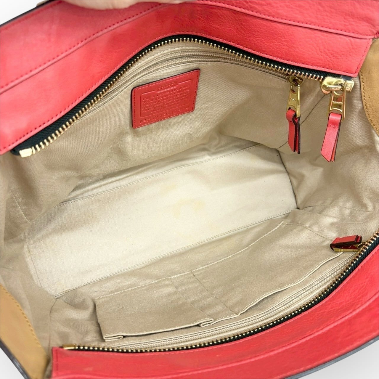 COACH コーチ レガシー トートバッグ レザー バイカラー レッド×ネイビー×キャメル F1273-19909