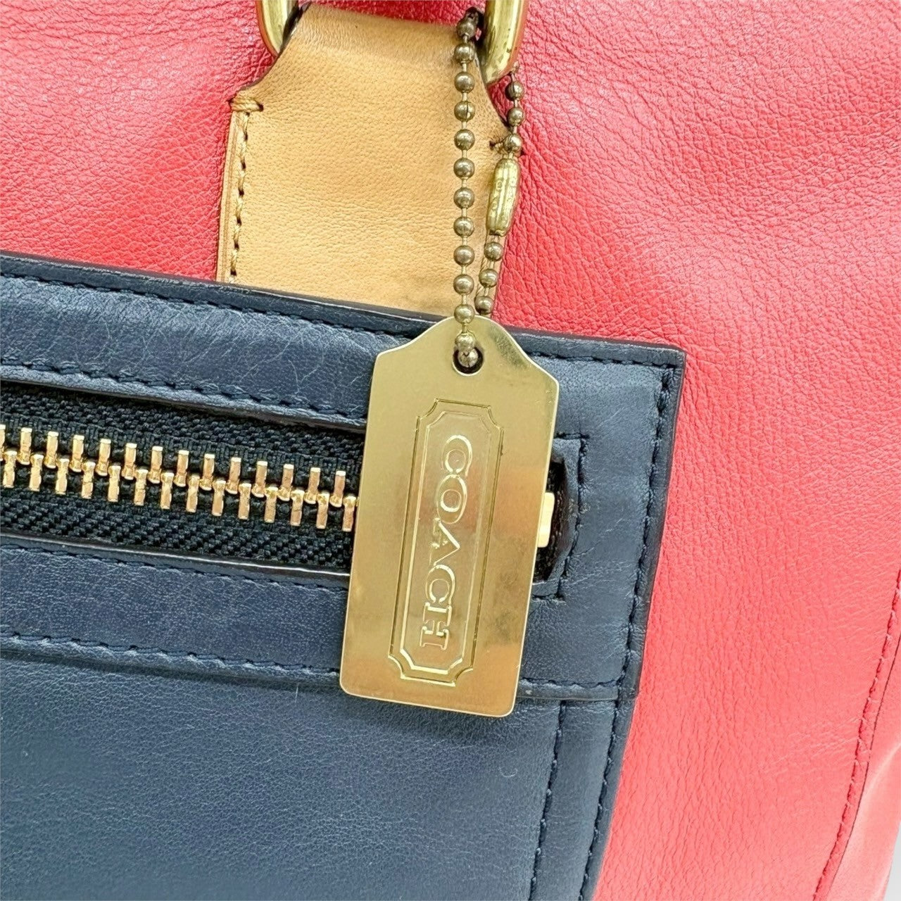 COACH コーチ レガシー トートバッグ レザー バイカラー レッド×ネイビー×キャメル F1273-19909