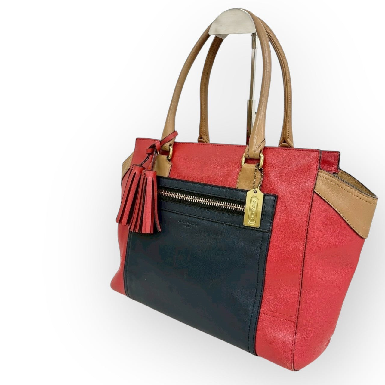 COACH コーチ レガシー トートバッグ レザー バイカラー レッド×ネイビー×キャメル F1273-19909
