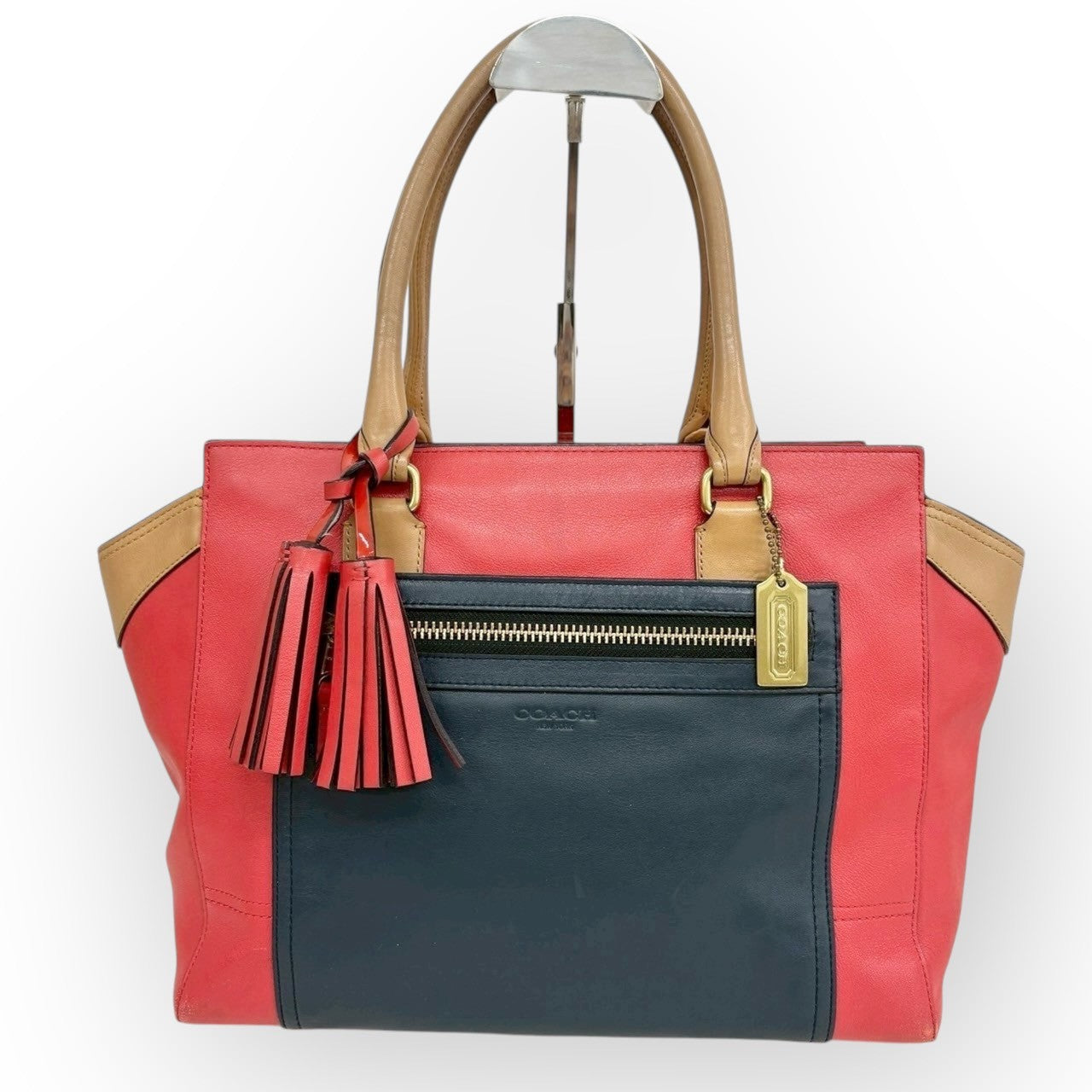 COACH コーチ レガシー トートバッグ レザー バイカラー レッド×ネイビー×キャメル F1273-19909