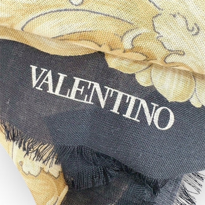VALENTINO ヴァレンチノ スカーフ 花柄 ブラック イエロー 約136cm×約138cm