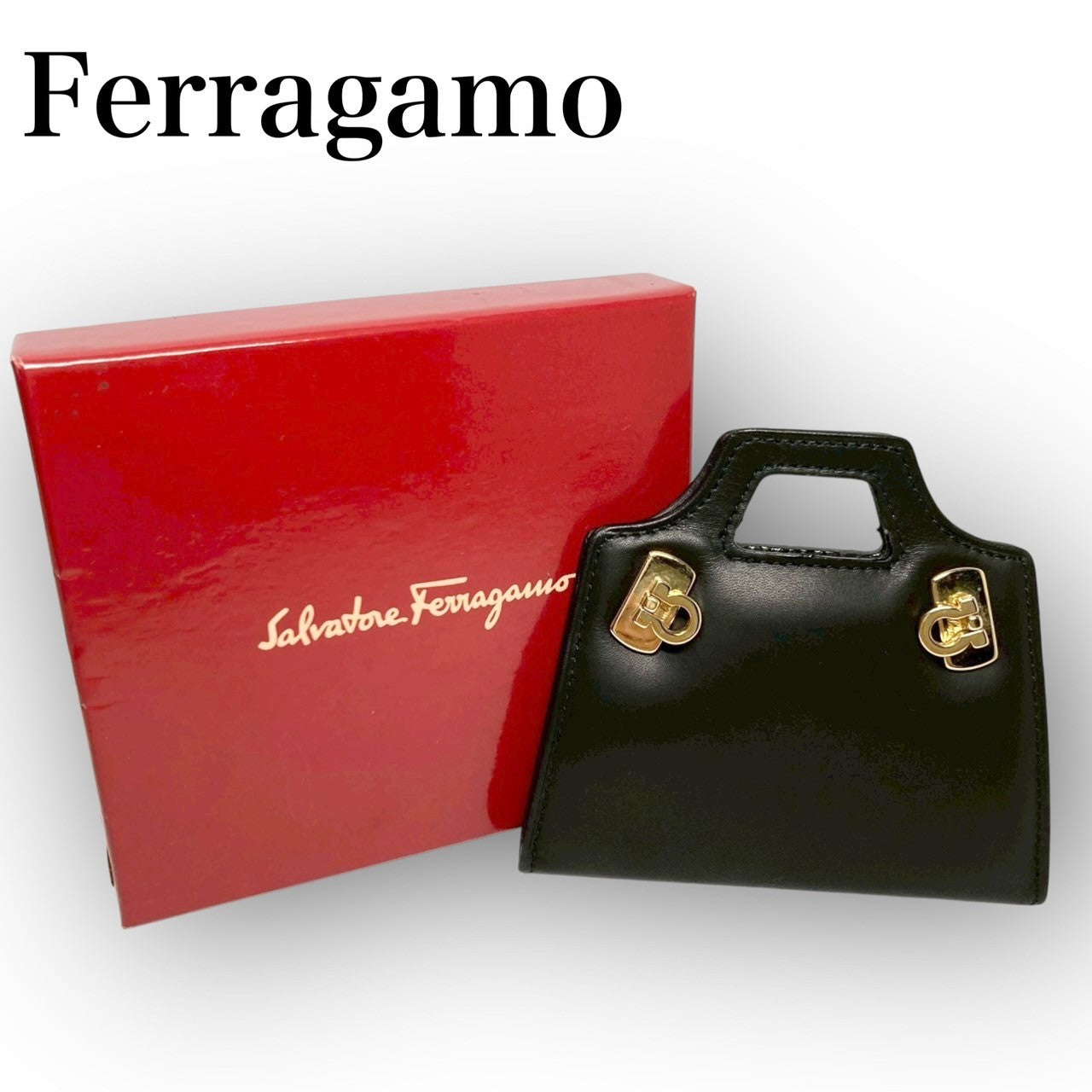 １FERRAGAMO フェラガモ バッグ型 ソーイングセット ブラック 箱付き