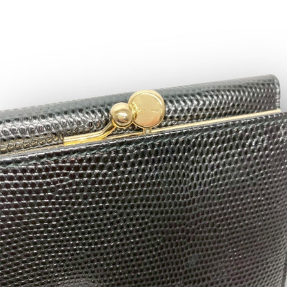 ２１ Ferragamo フェラガモ 三つ折り財布 ヴァラリボン がま口 ブラック