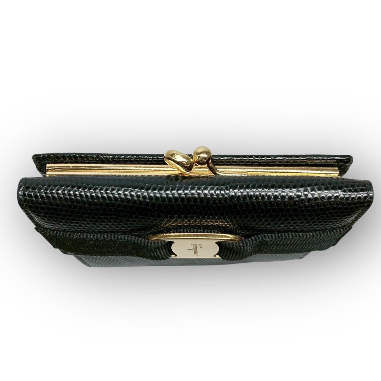 ２１ Ferragamo フェラガモ 三つ折り財布 ヴァラリボン がま口 ブラック