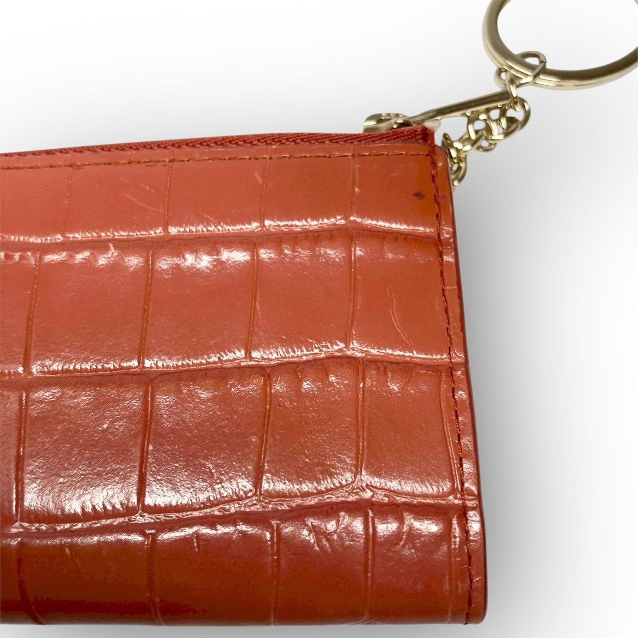 ３１ FURLA フルラ コインケース キーホルダー付き 型押し オレンジ