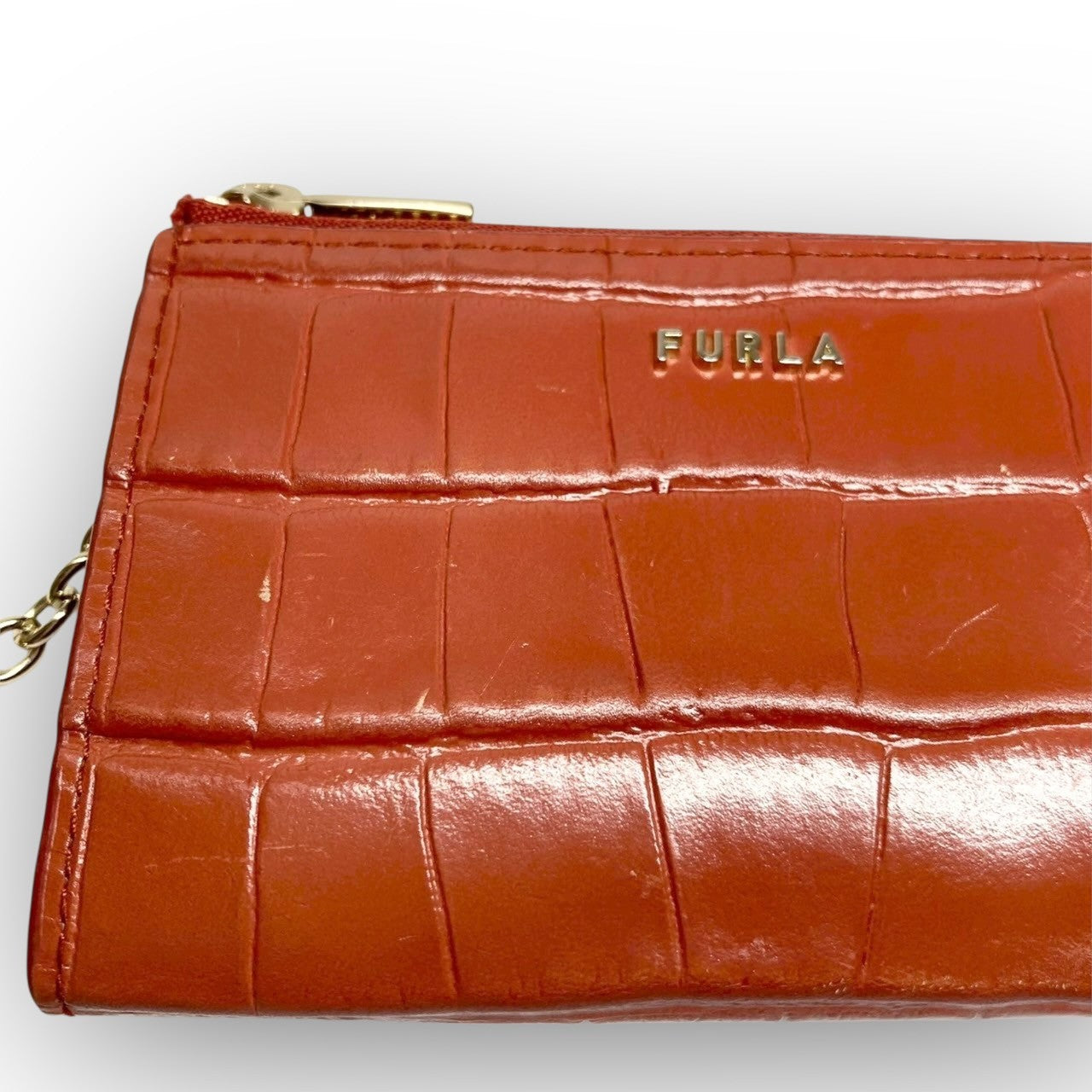 ３１ FURLA フルラ コインケース キーホルダー付き 型押し オレンジ