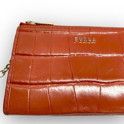 ３１ FURLA フルラ コインケース キーホルダー付き 型押し オレンジ