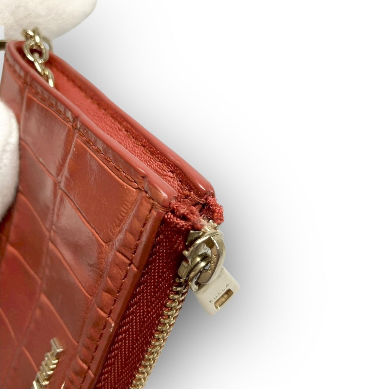 ３１ FURLA フルラ コインケース キーホルダー付き 型押し オレンジ