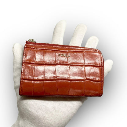 ３１ FURLA フルラ コインケース キーホルダー付き 型押し オレンジ