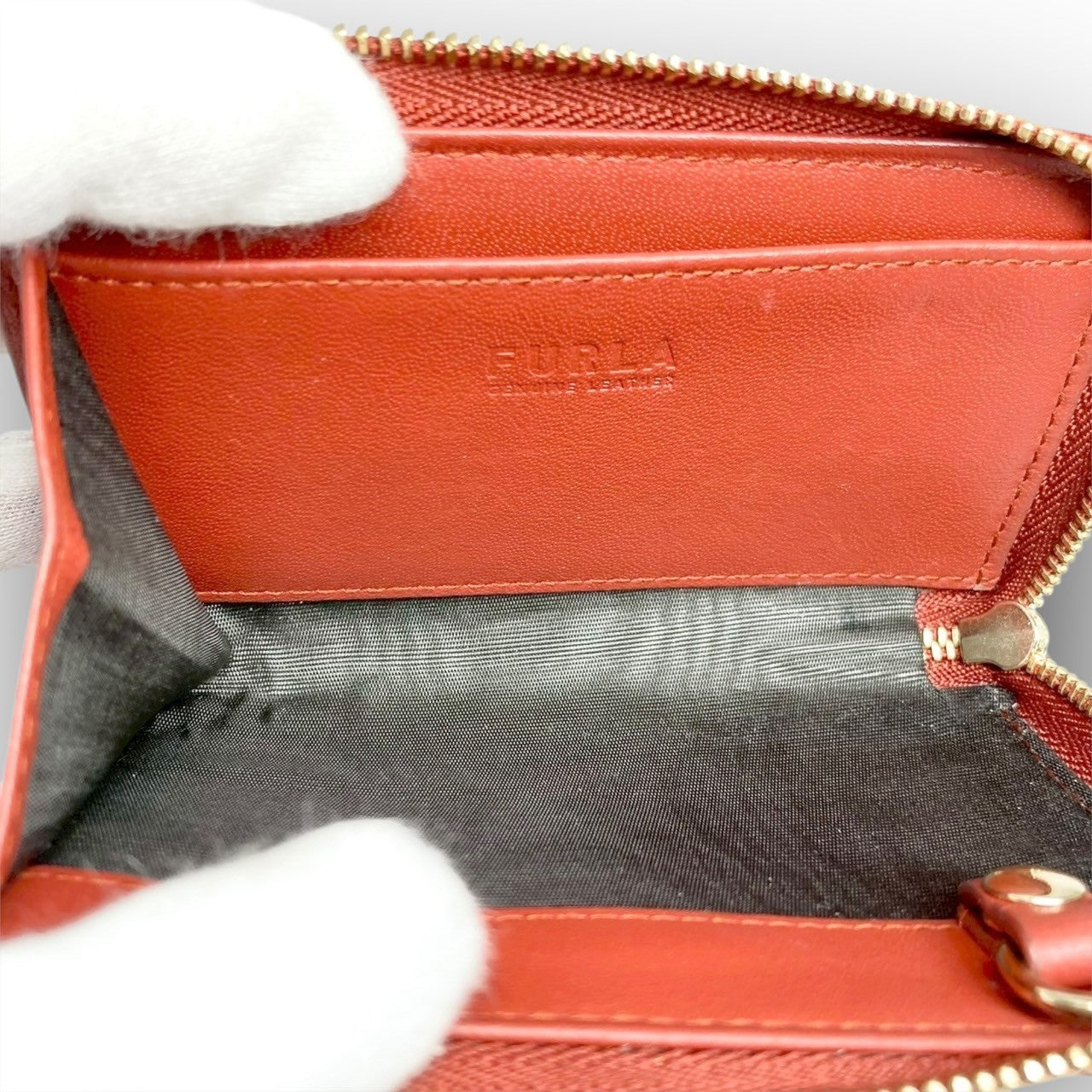３１ FURLA フルラ コインケース キーホルダー付き 型押し オレンジ