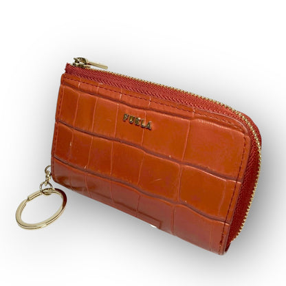 ３１ FURLA フルラ コインケース キーホルダー付き 型押し オレンジ
