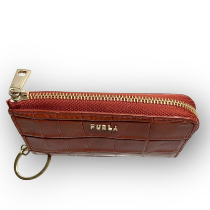 ３１ FURLA フルラ コインケース キーホルダー付き 型押し オレンジ