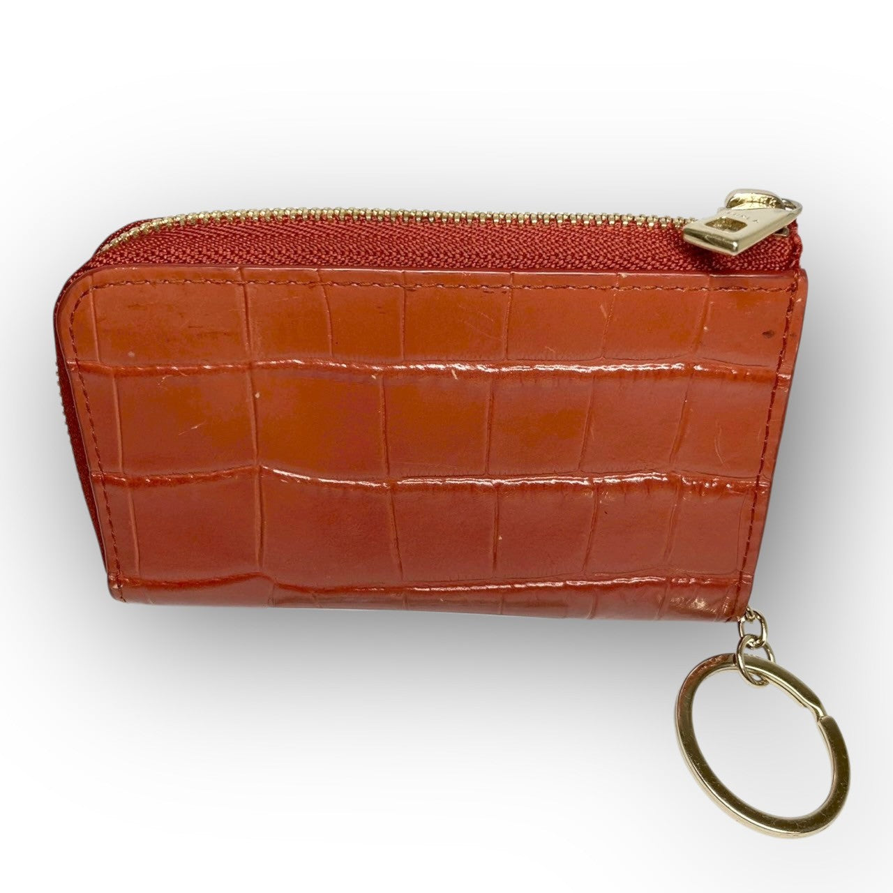 ３１ FURLA フルラ コインケース キーホルダー付き 型押し オレンジ