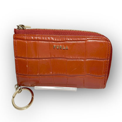 ３１ FURLA フルラ コインケース キーホルダー付き 型押し オレンジ