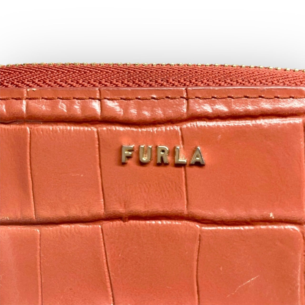 ３１ FURLA フルラ コインケース キーホルダー付き 型押し オレンジ