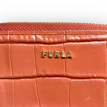 ３１ FURLA フルラ コインケース キーホルダー付き 型押し オレンジ