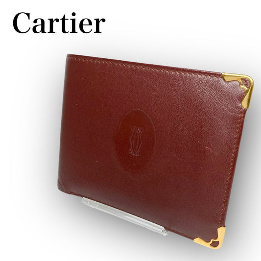 ３２ Cartier カルティエ 札入れ 二つ折り財布 ボルドー