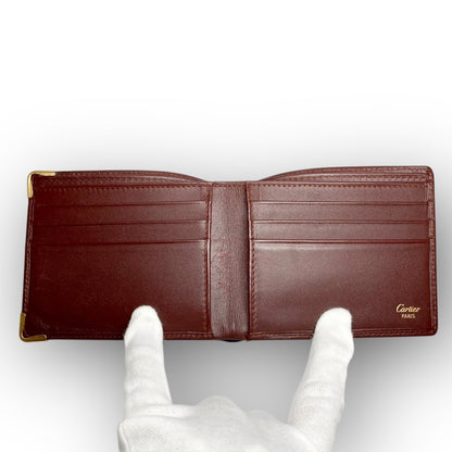 ３２ Cartier カルティエ 札入れ 二つ折り財布 ボルドー