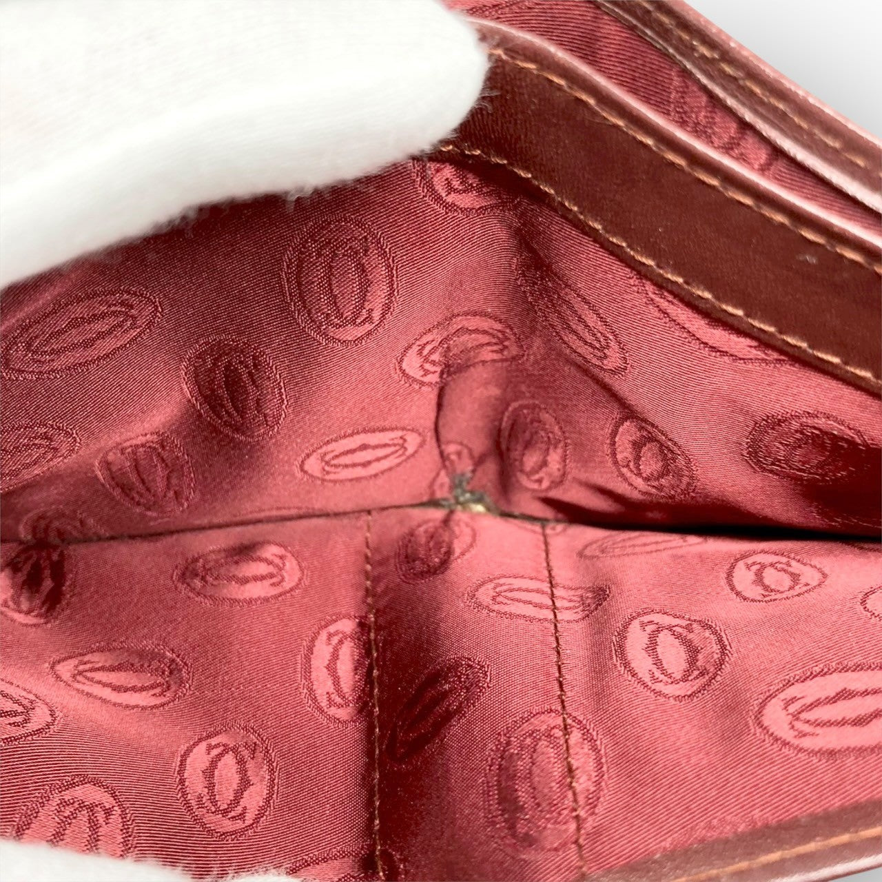３２ Cartier カルティエ 札入れ 二つ折り財布 ボルドー