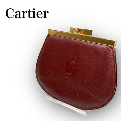 ３８ Cartier カルティエ コインケース がま口 ボルドー