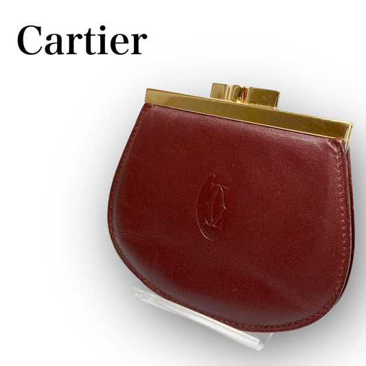 ３８ Cartier カルティエ コインケース がま口 ボルドー