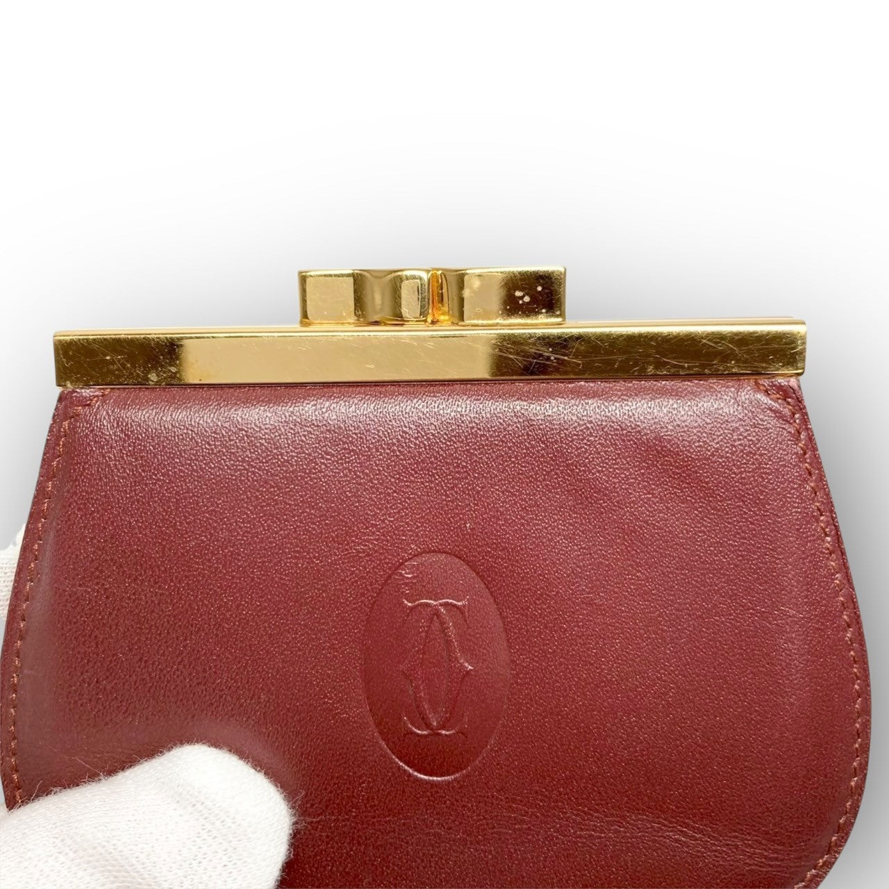 ３８ Cartier カルティエ コインケース がま口 ボルドー