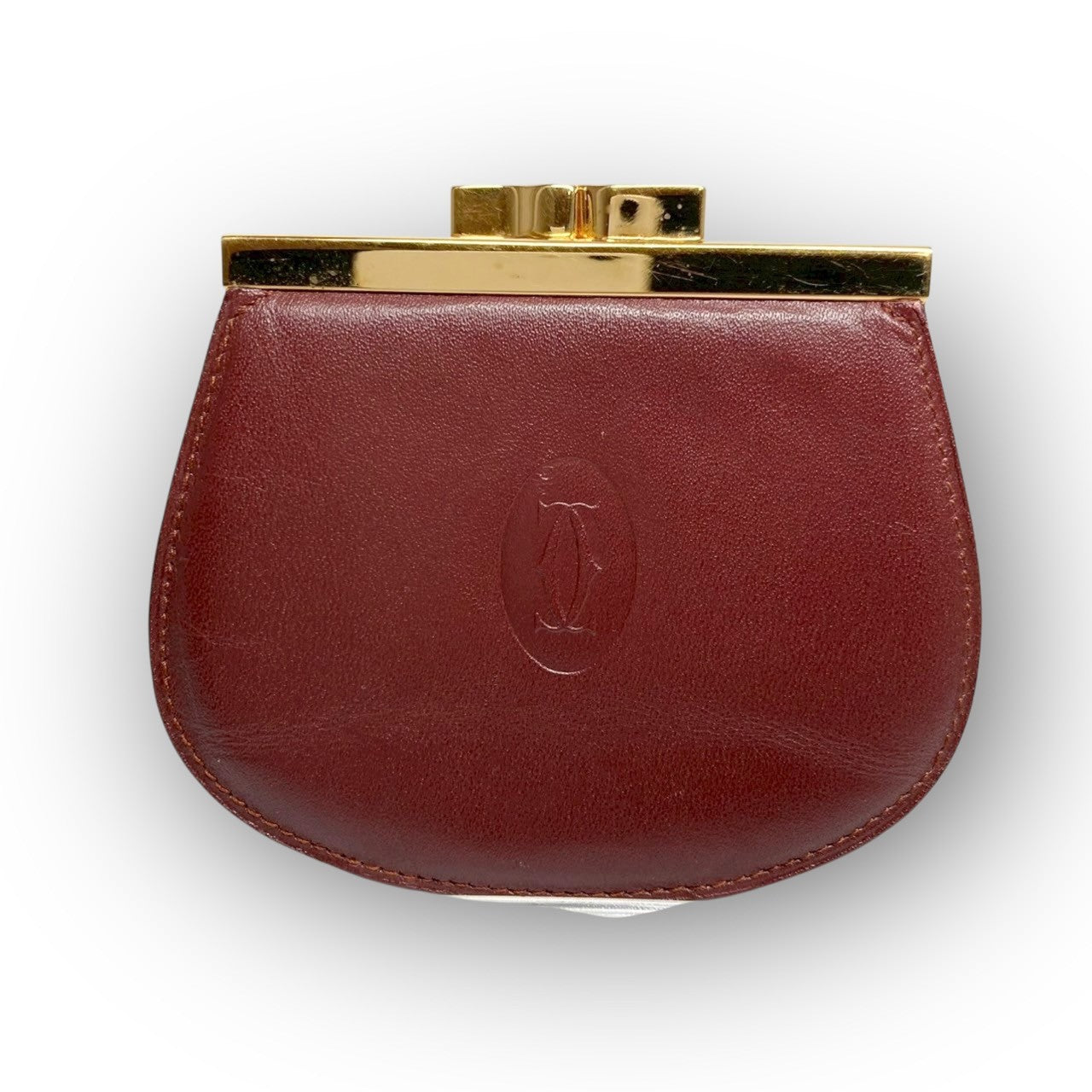 ３８ Cartier カルティエ コインケース がま口 ボルドー