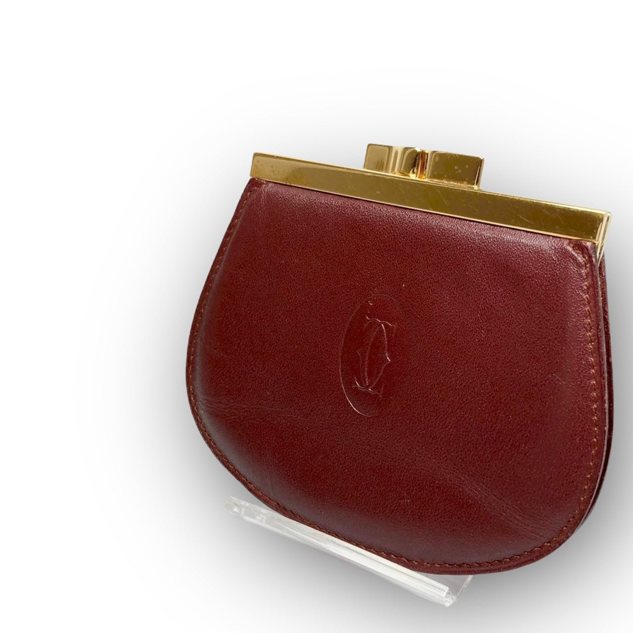 ３８ Cartier カルティエ コインケース がま口 ボルドー