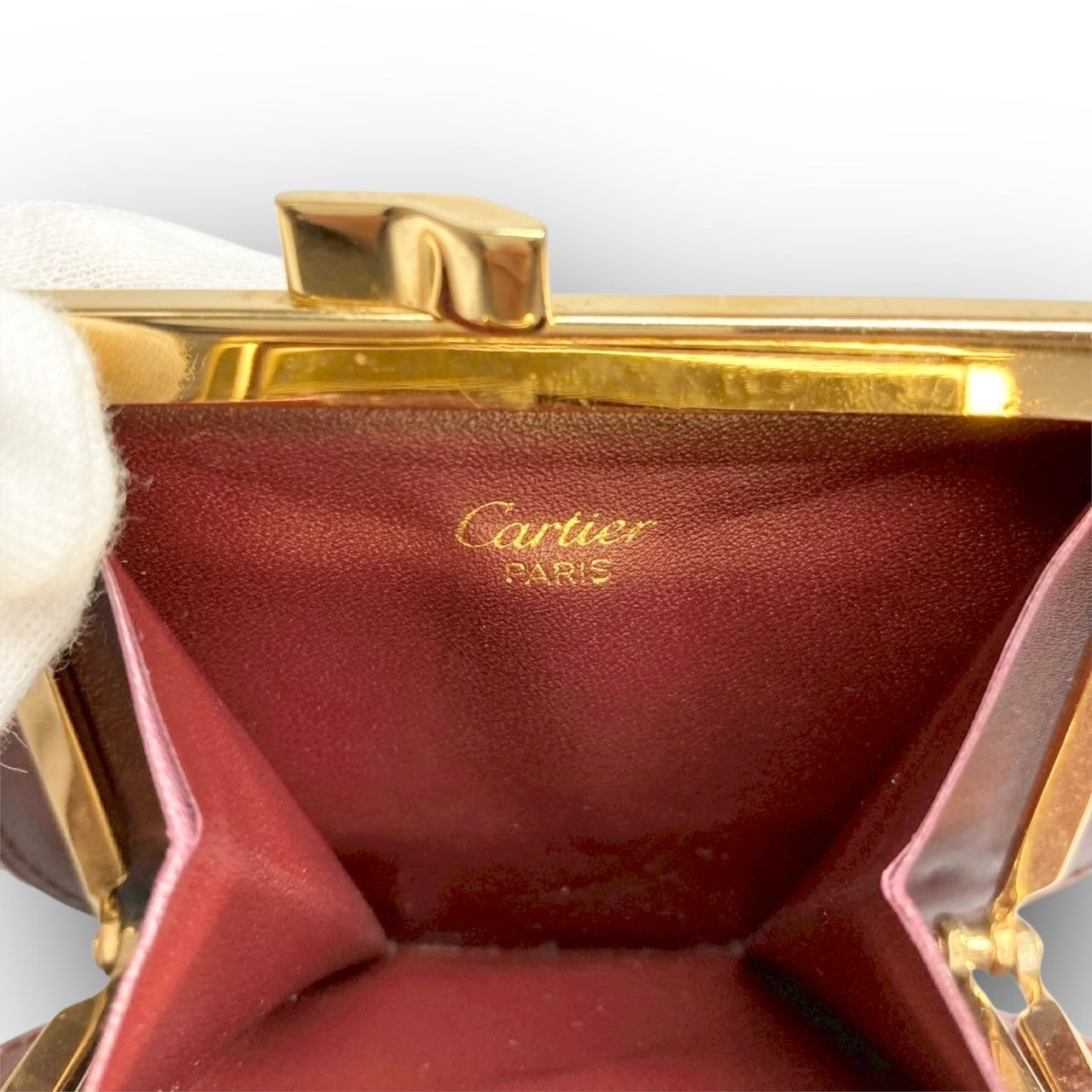３８ Cartier カルティエ コインケース がま口 ボルドー