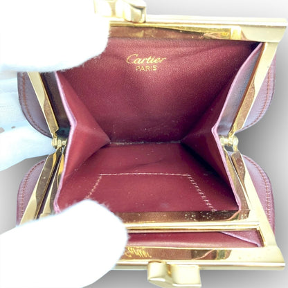 ３８ Cartier カルティエ コインケース がま口 ボルドー