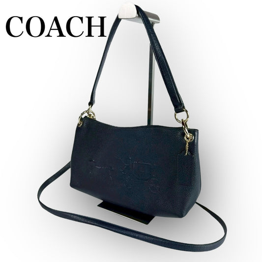 ６１COACH コーチ 2wayバッグ ハンドバッグ ショルダーバッグ ネイビー レザー