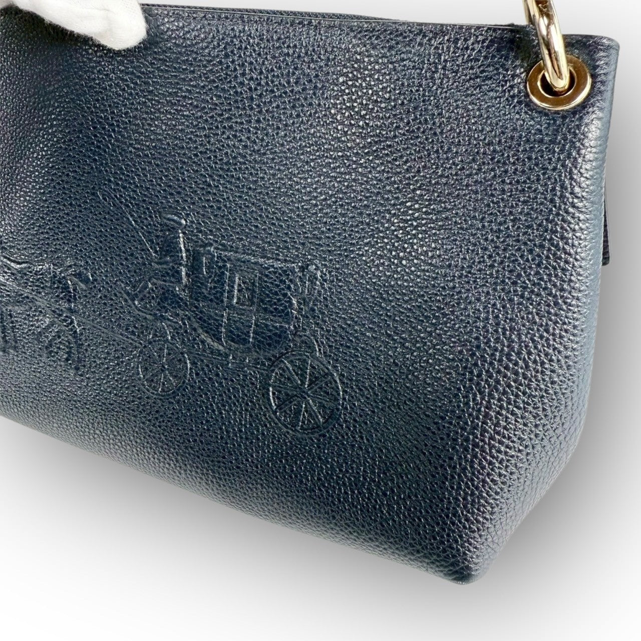 ６１COACH コーチ 2wayバッグ ハンドバッグ ショルダーバッグ ネイビー レザー