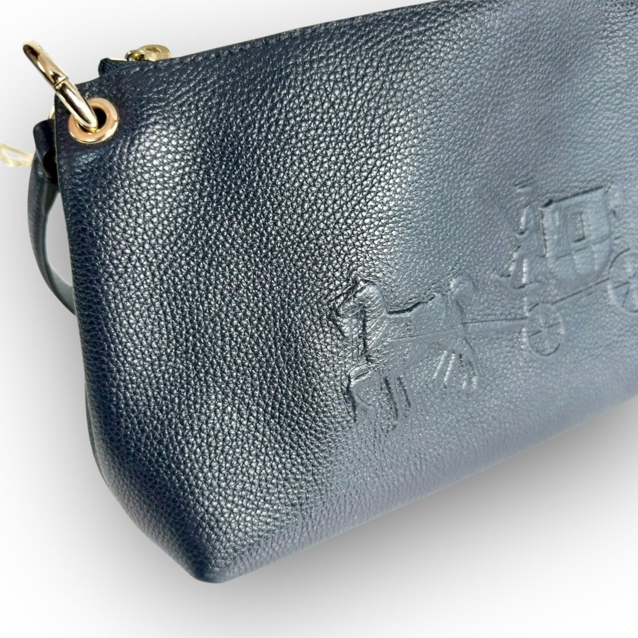 ６１COACH コーチ 2wayバッグ ハンドバッグ ショルダーバッグ ネイビー レザー