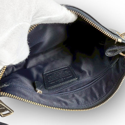 ６１COACH コーチ 2wayバッグ ハンドバッグ ショルダーバッグ ネイビー レザー