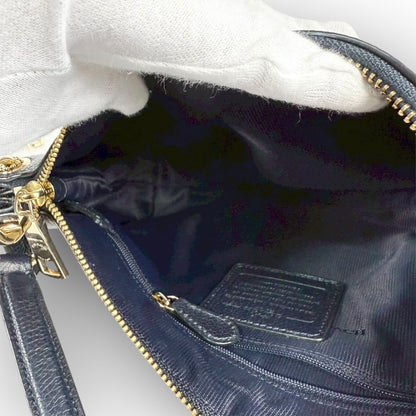 ６１COACH コーチ 2wayバッグ ハンドバッグ ショルダーバッグ ネイビー レザー