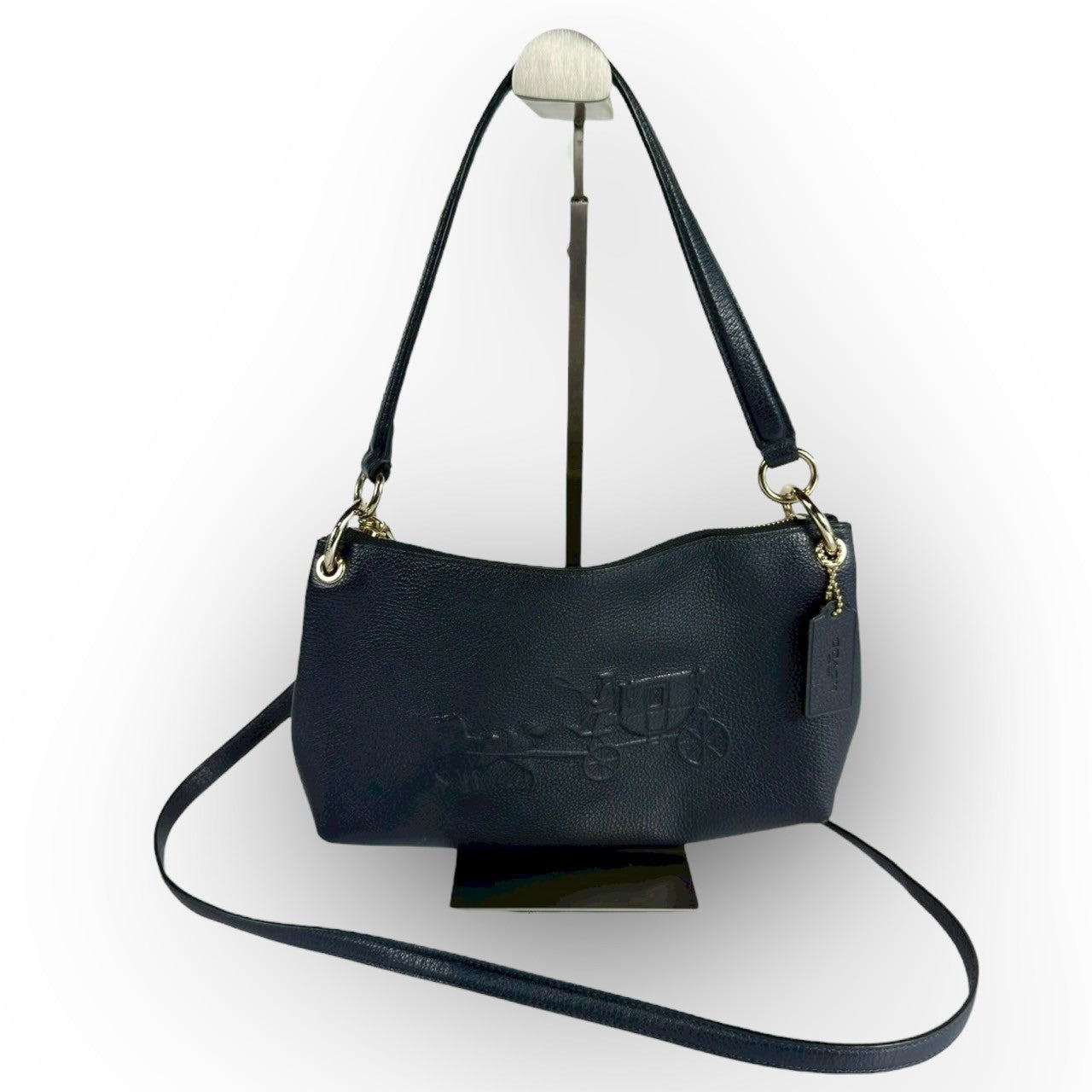 ６１COACH コーチ 2wayバッグ ハンドバッグ ショルダーバッグ ネイビー レザー