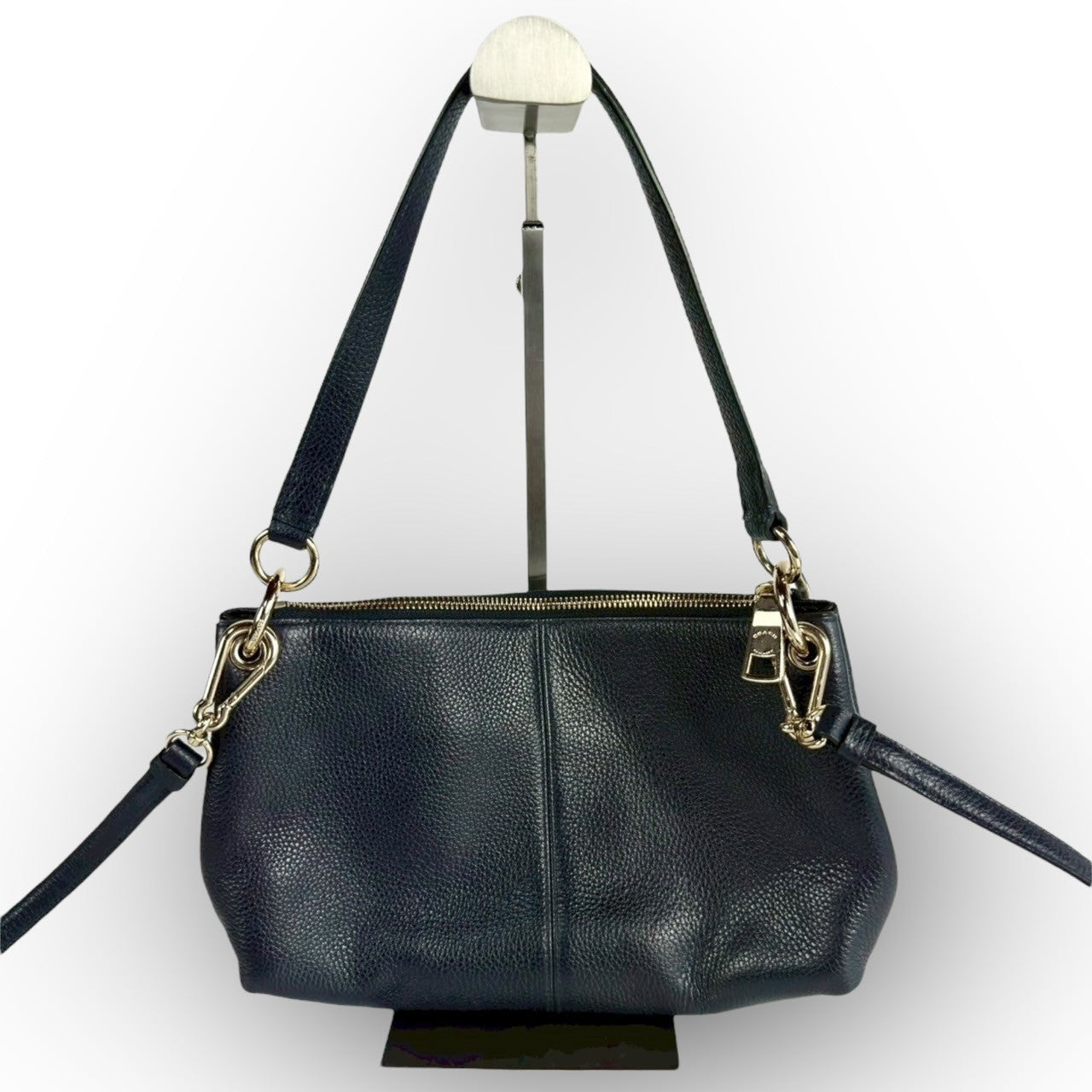 ６１COACH コーチ 2wayバッグ ハンドバッグ ショルダーバッグ ネイビー レザー